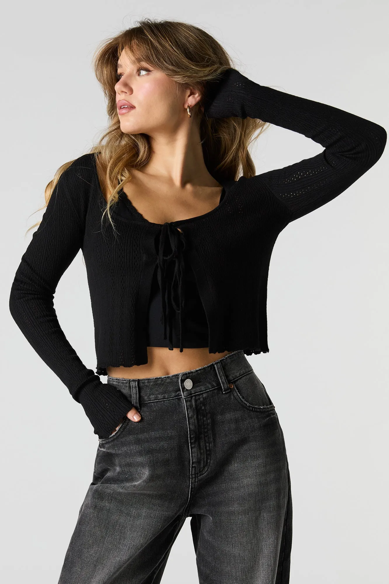 Cardigan en tricot pointelle avec attache à l'avant sold by Urban Planet product image thumbnail 4