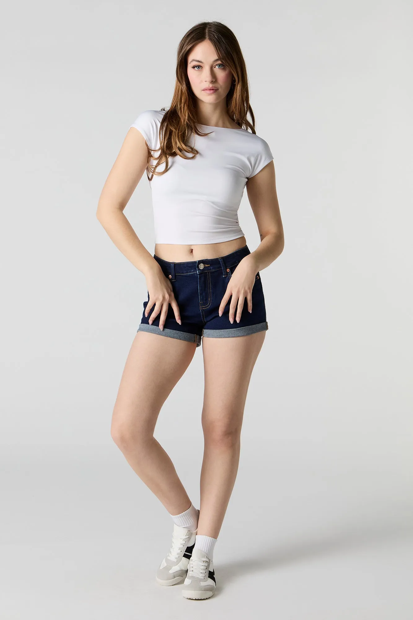 Dark Wash Mid Rise Push Up Denim Short sold by Urban Planet product image thumbnail 3