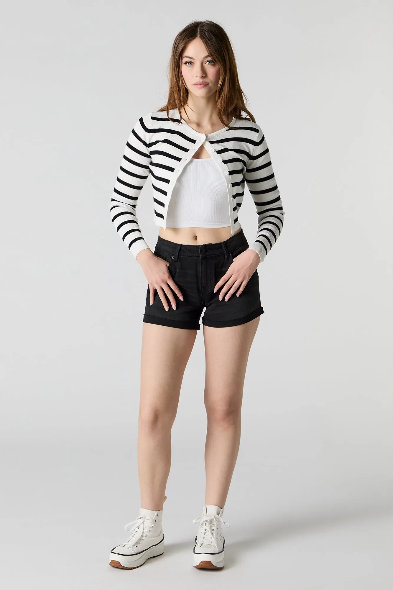 Black Wash Mid Rise Push Up Denim Short sold by Urban Planet