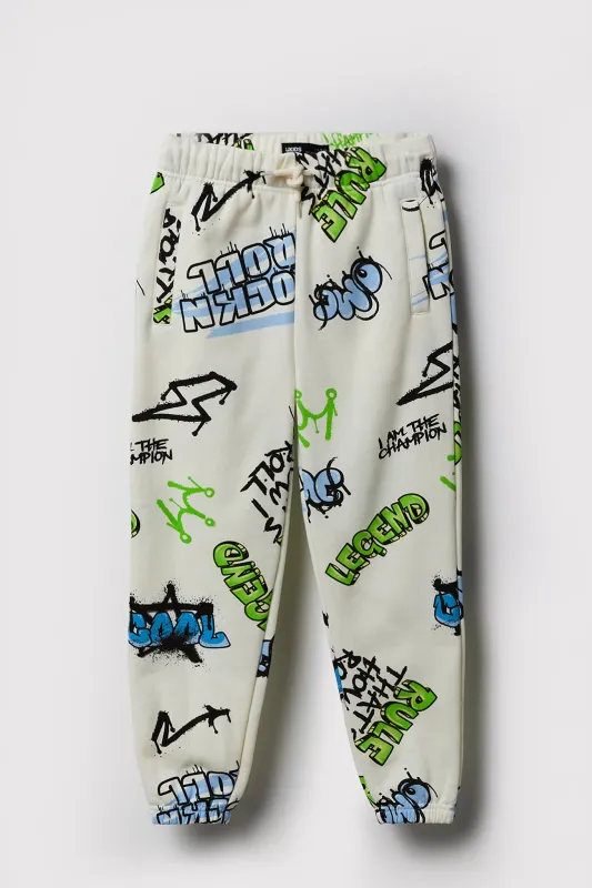 Boys Graffiti Print Fleece Jogger sold by Urban Planet