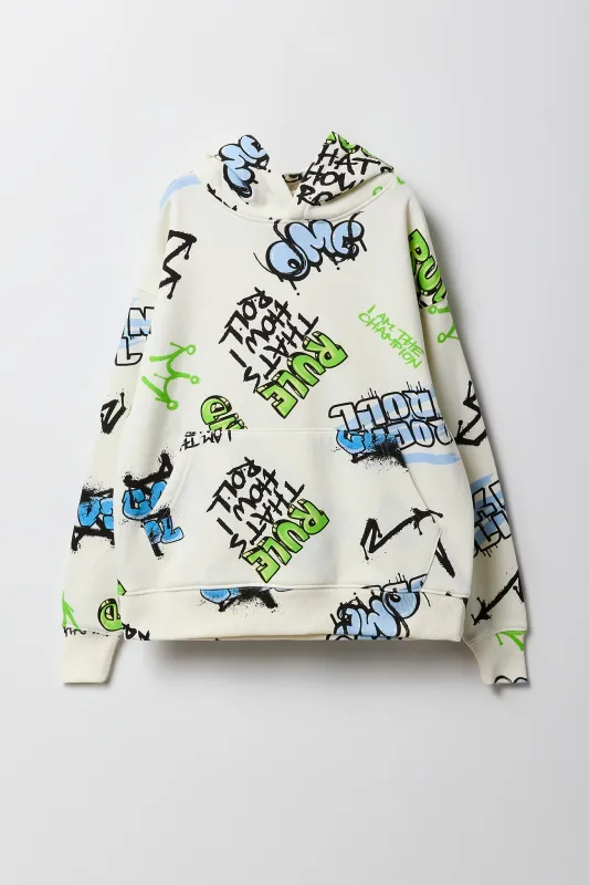 Boys Graffiti Print Fleece Hoodie sold by Urban Planet