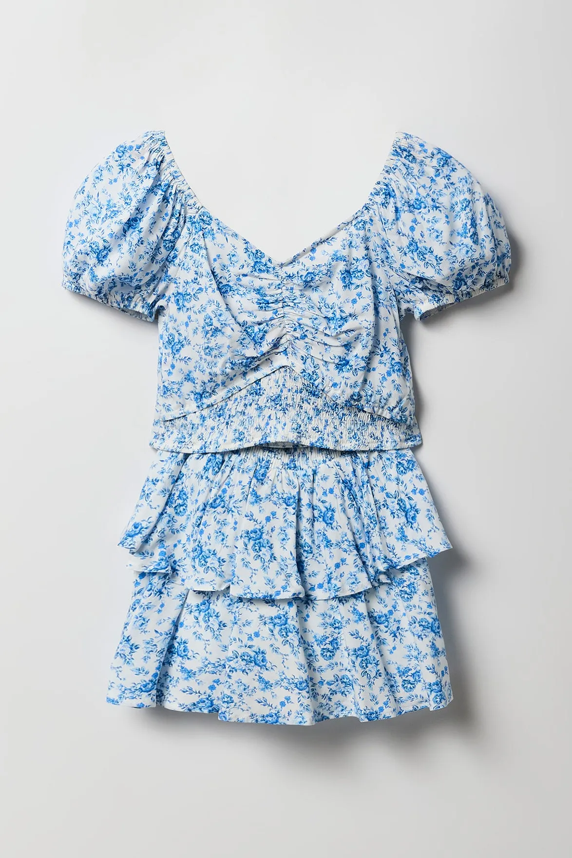 Ensemble avec haut fleuri à liséré smocké et jupe-short pour fille sold by Urban Planet