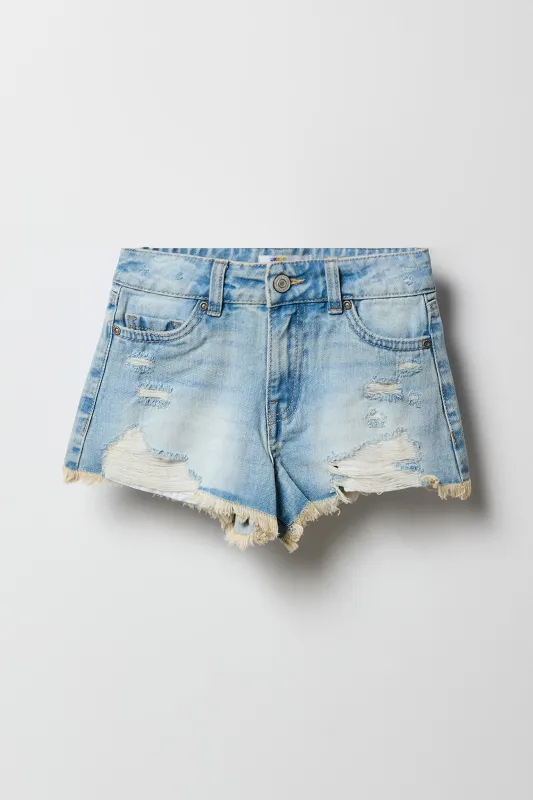 Short en denim d'aspect usé à taille haute pour fille sold by Urban Planet