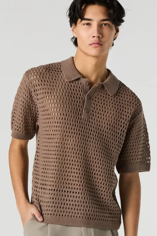 Open Knit Polo Top sold by Urban Planet