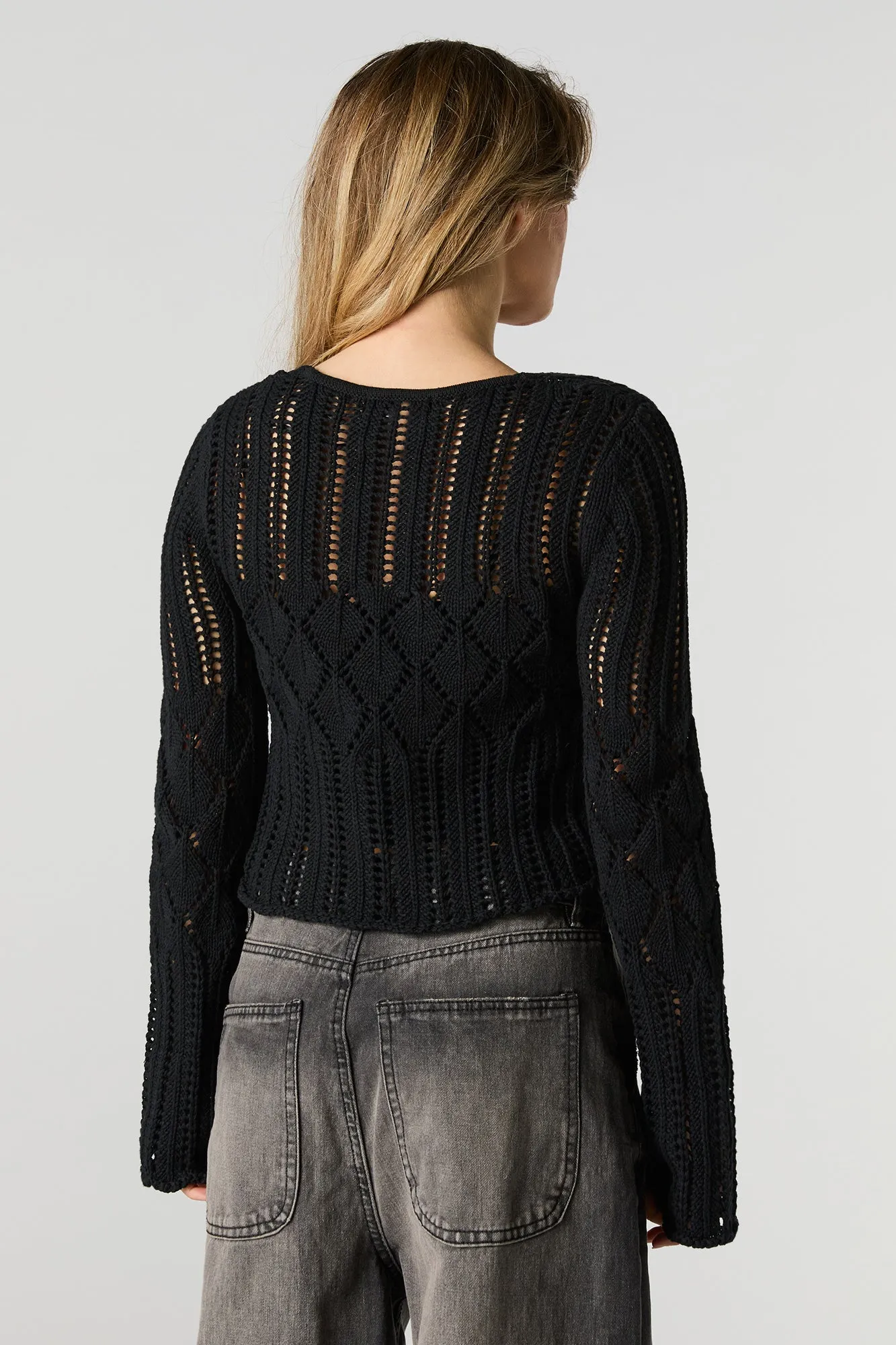 Open Knit Tie Front Flyaway Sweater sold by Urban Planet product image thumbnail 2