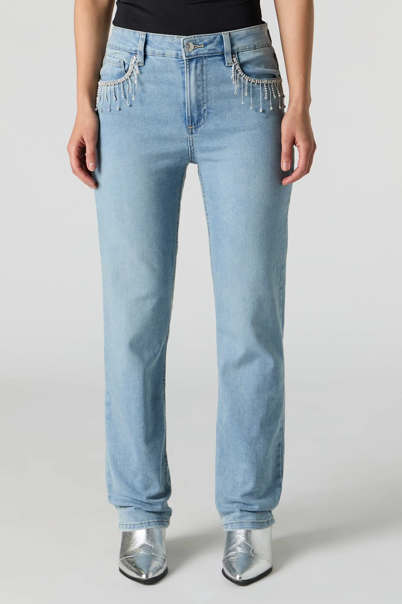 Rhinestone Fringe Pocket Straight Leg Jean sold by Urban Planet product image thumbnail 2