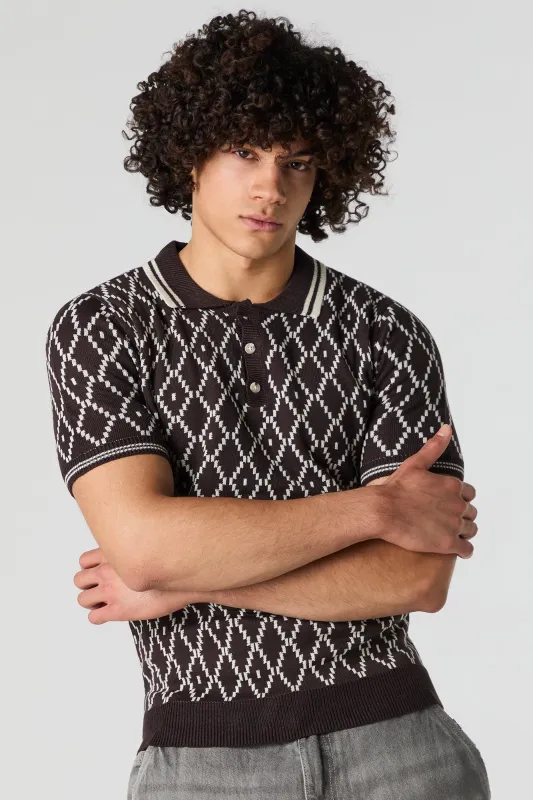 Diamond Jacquard Knit Polo sold by Urban Planet