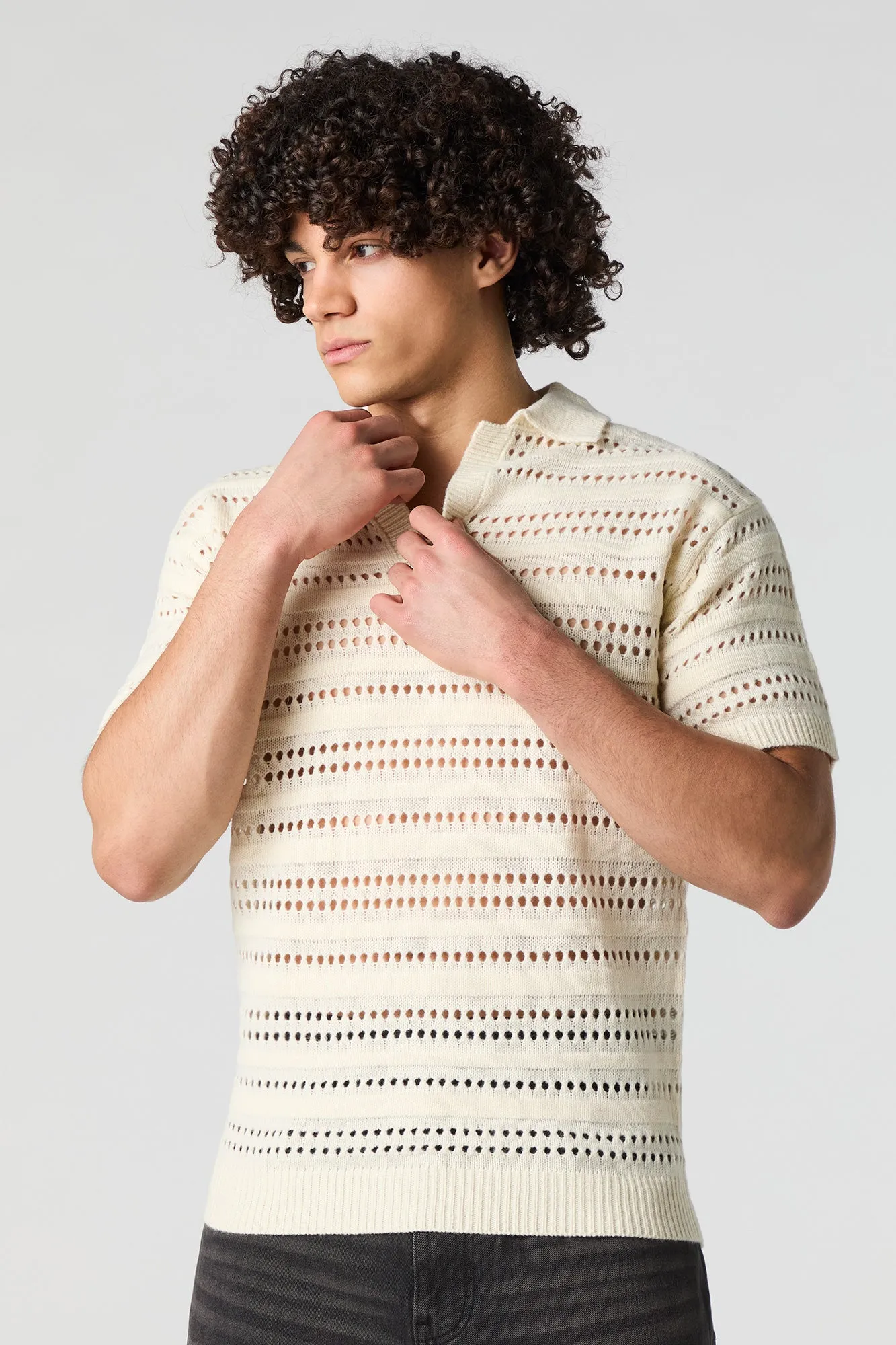 Polo en tricot ajouré à manches courtes sold by Urban Planet