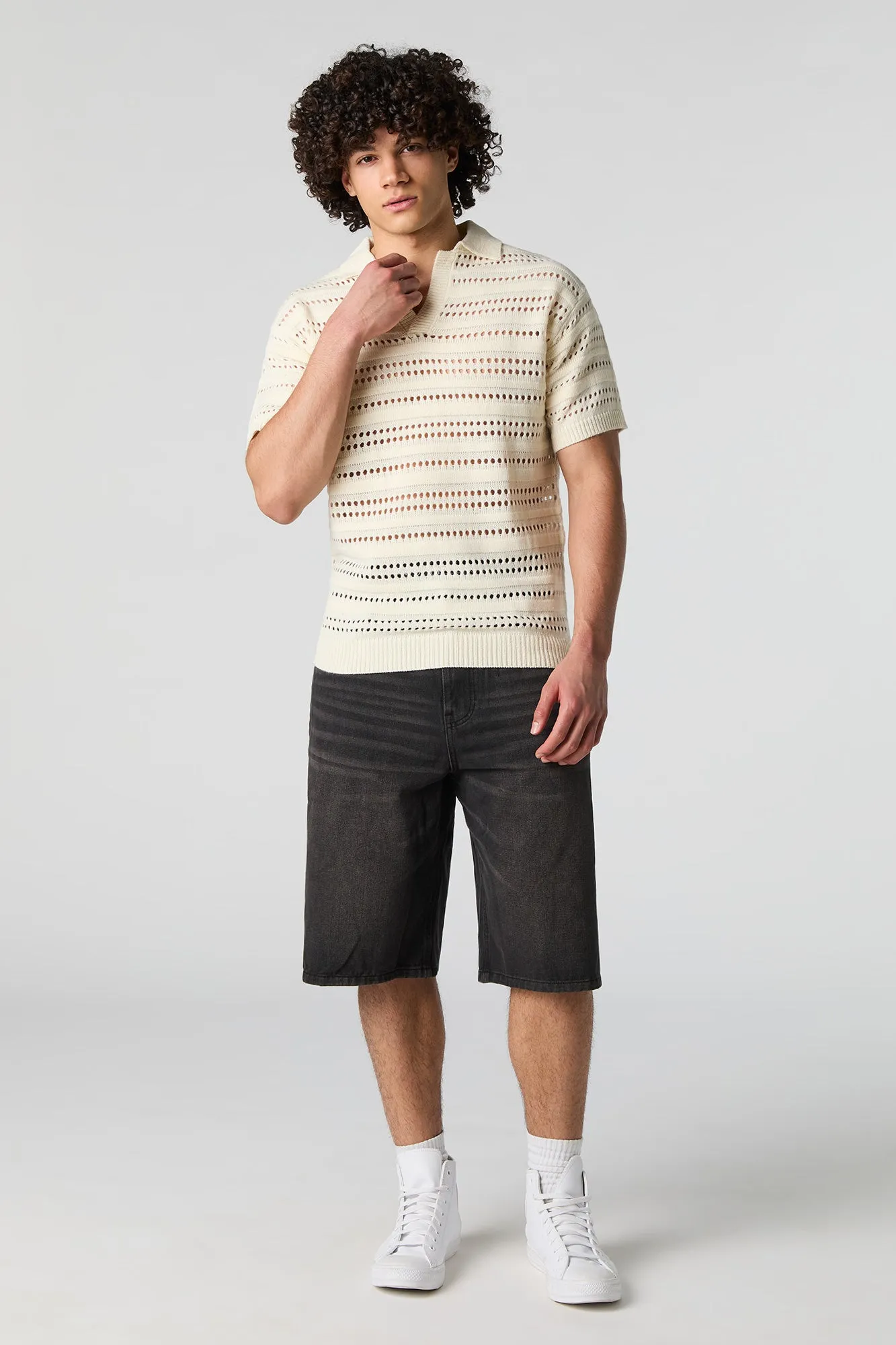 Polo en tricot ajouré à manches courtes sold by Urban Planet product image thumbnail 3