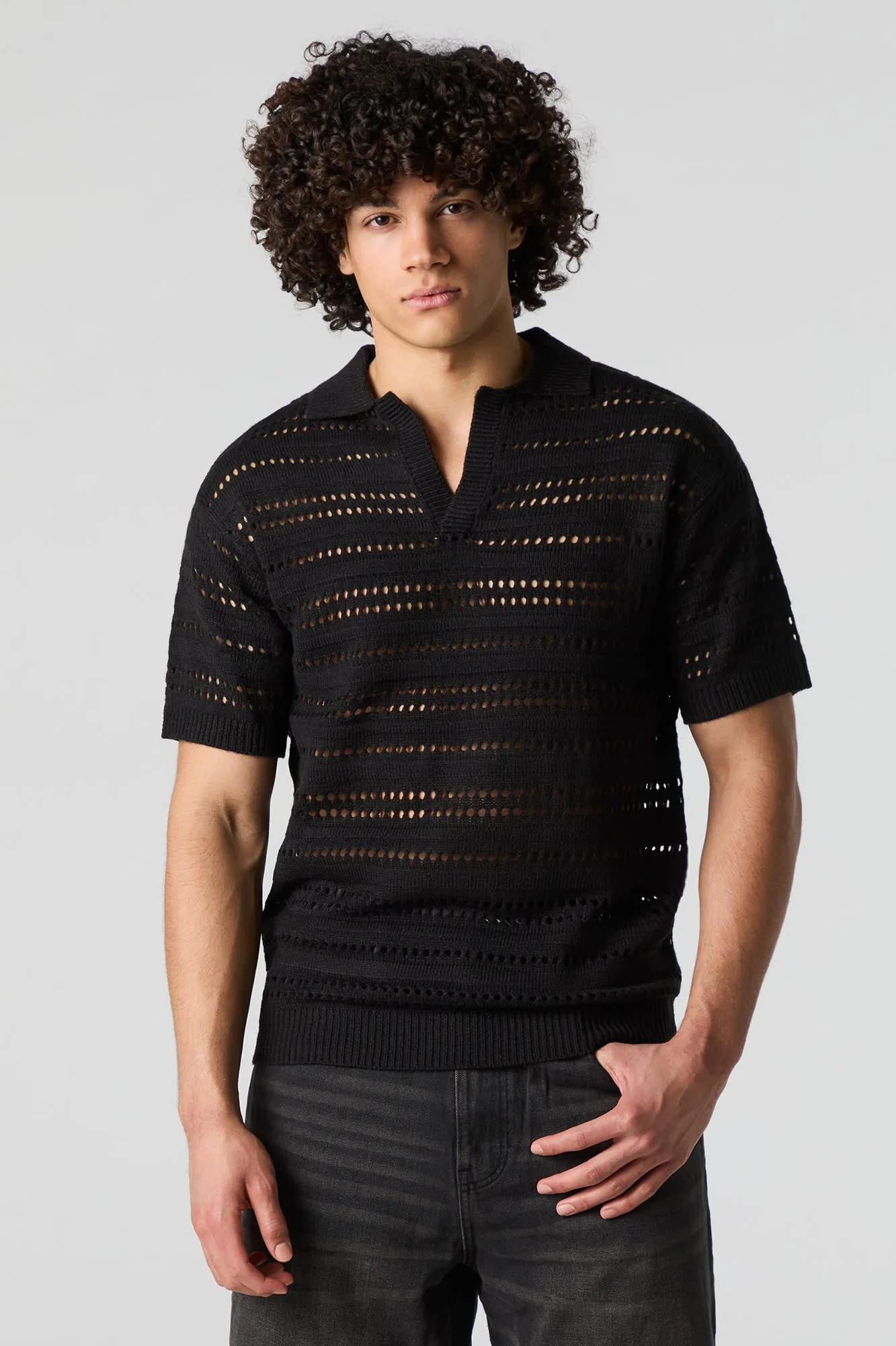 Polo en tricot ajouré à manches courtes sold by Urban Planet product image thumbnail 4