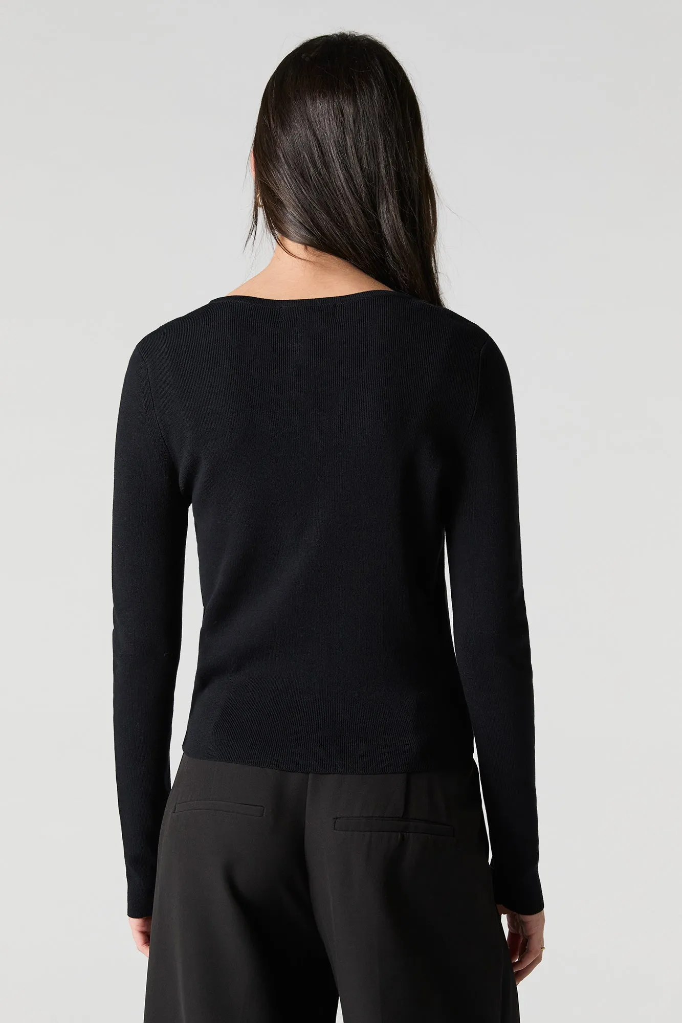 Ribbed Knit Button-Up Cardigan Sweater sold by Urban Planet product image thumbnail 2