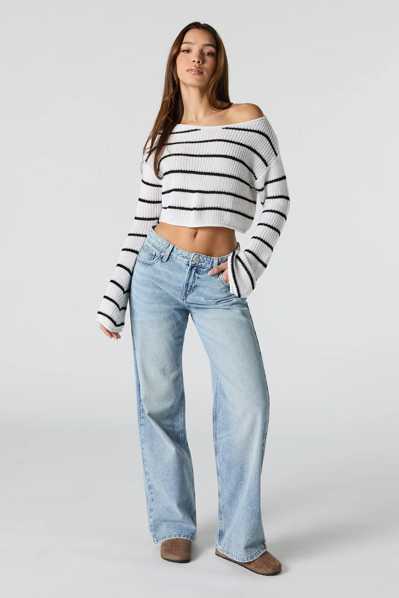 Ribbed Knit Boat Neck Cropped Sweater sold by Urban Planet product image thumbnail 3