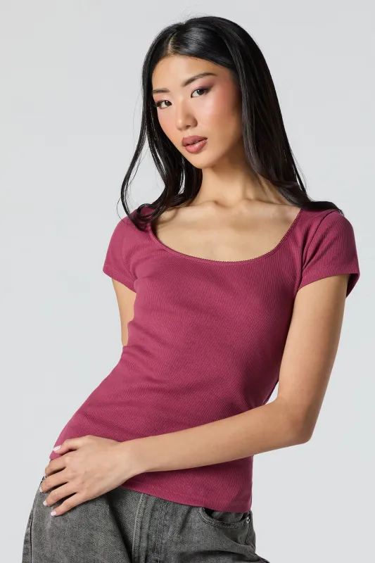 Ribbed Scoop Neck Short Sleeve Top sold by Urban Planet