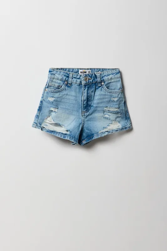 Short en denim à taille haute coupe Mom d'aspect usé pour filles sold by Urban Planet