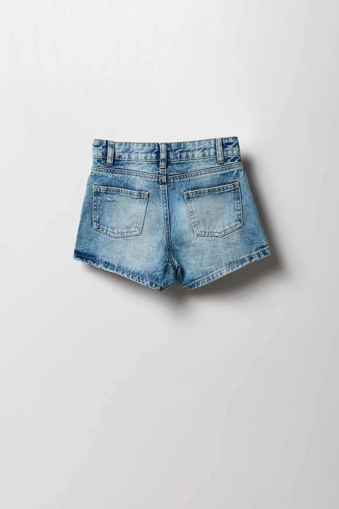 Short en denim à taille haute coupe Mom d'aspect usé pour filles sold by Urban Planet product image thumbnail 4