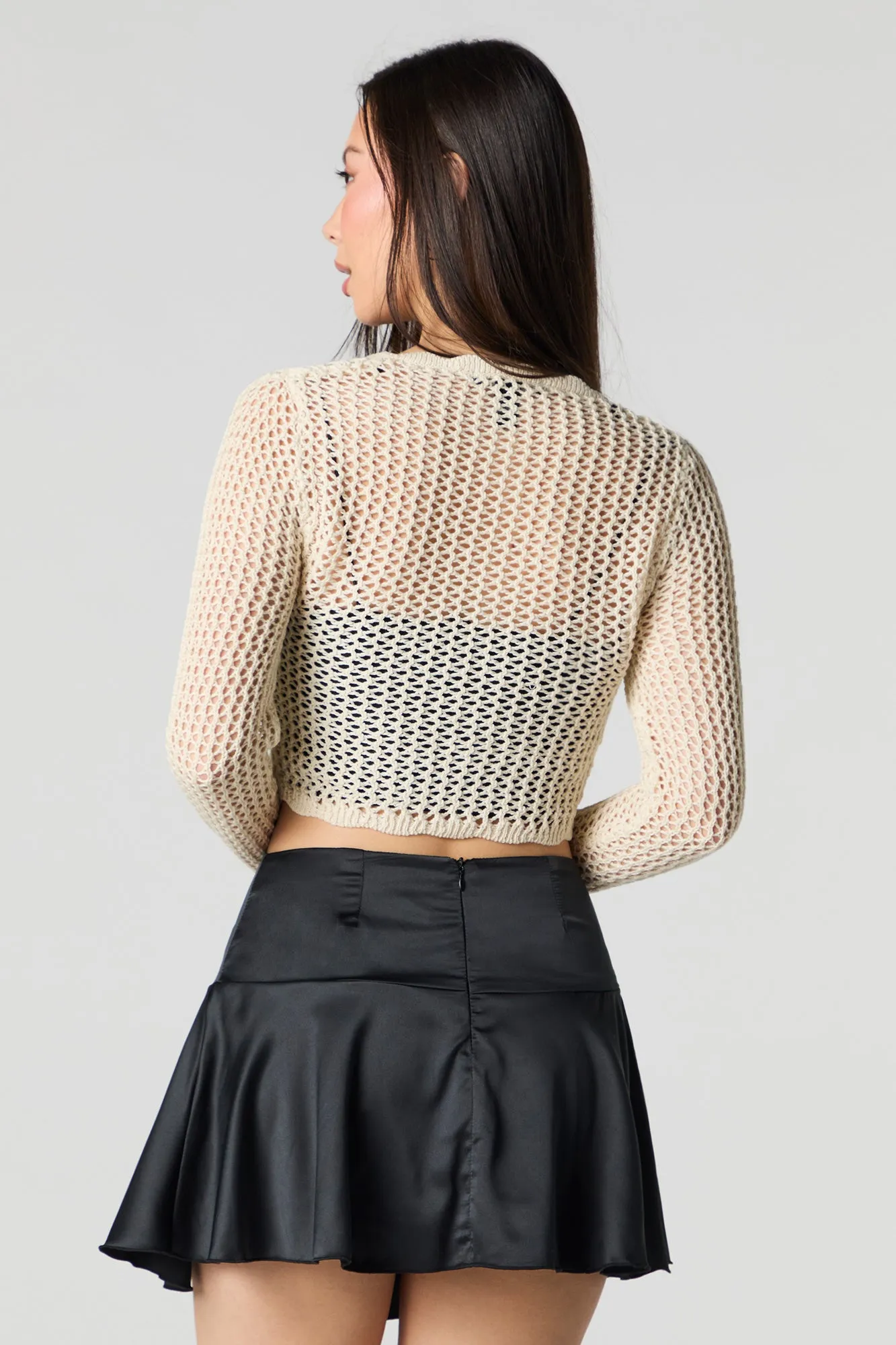 Scalloped Open Knit Self-Tie Cardigan sold by Urban Planet product image thumbnail 2