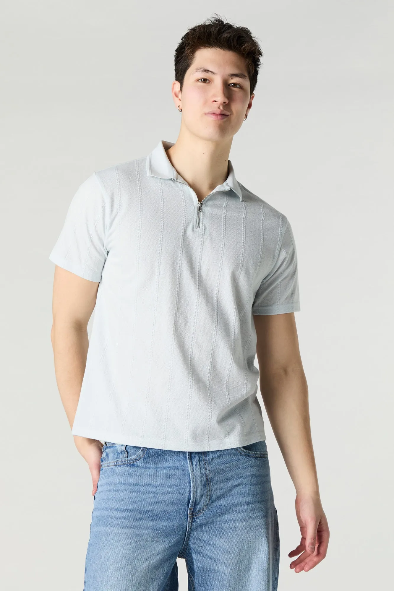 Textured Zip Polo Top sold by Urban Planet product image thumbnail 4