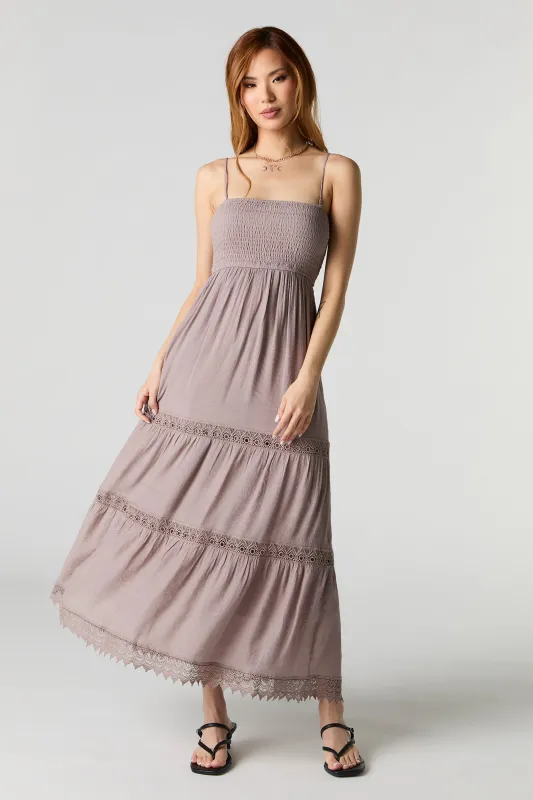Crochet Trim Tiered Maxi Dress sold by Urban Planet