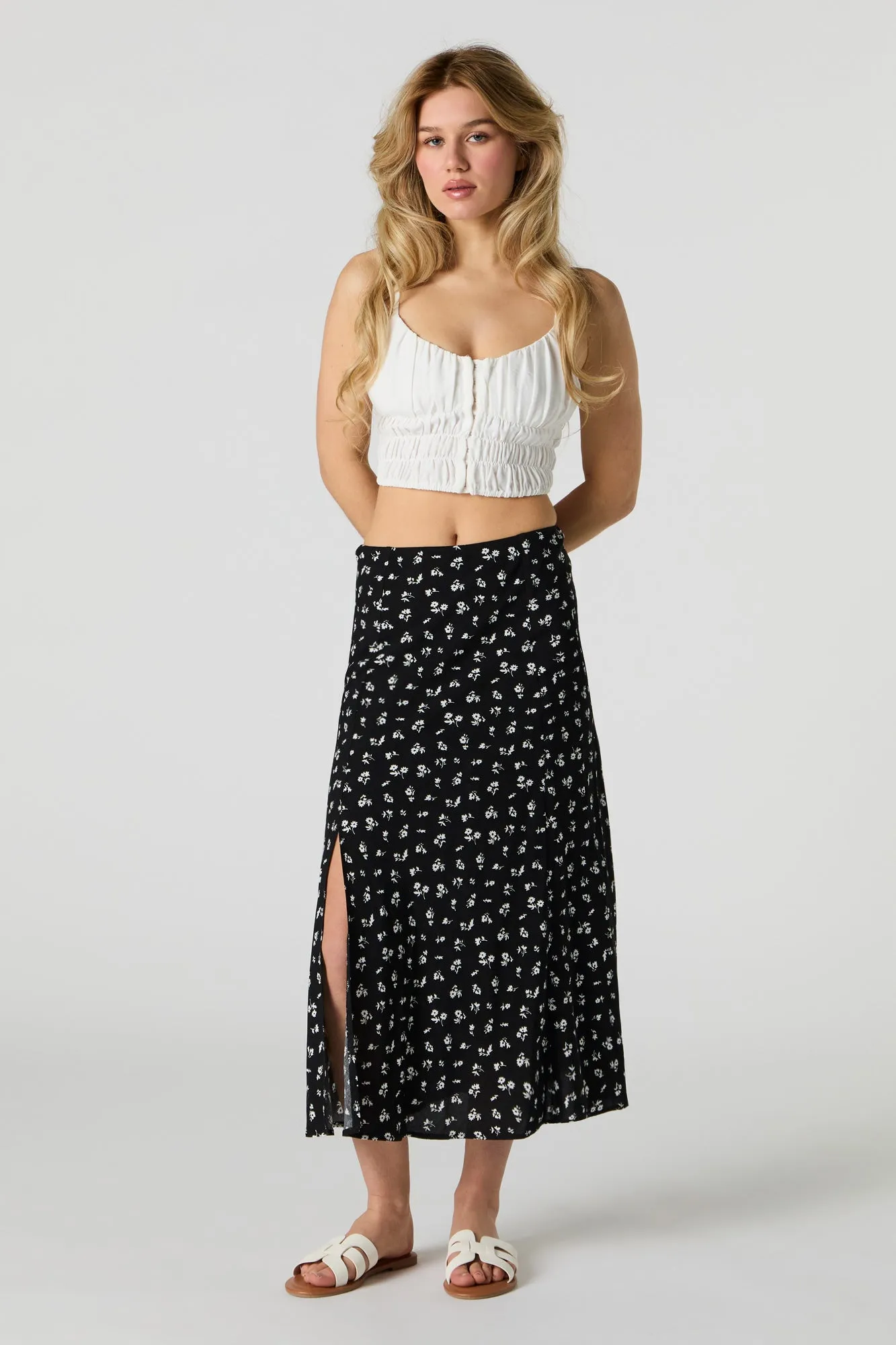 Jupe midi fleurie avec fente sold by Urban Planet product image thumbnail 4