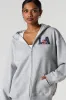 Oversized Embroidered Fleece Zip-Up Hoodie sold by Urban Planet