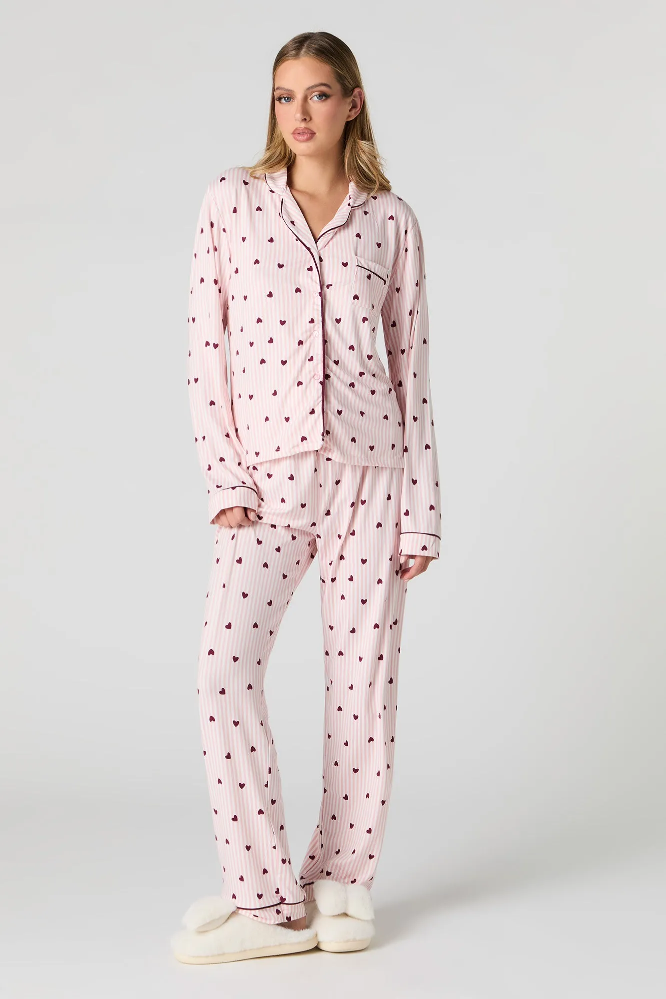 Button-Up Long Sleeve Top & Pant 2 Piece Pajama Set sold by Urban Planet