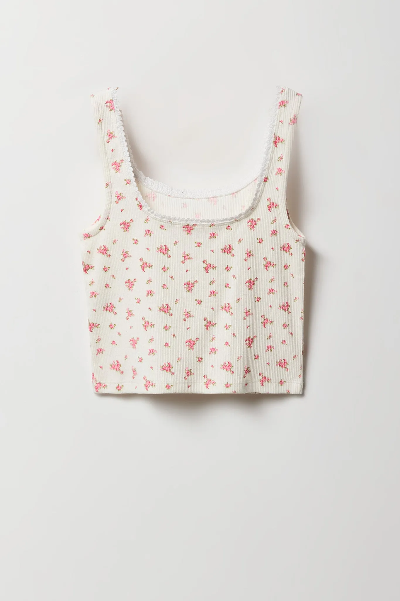 Girls Floral Ribbed Lace Trim Tank sold by Urban Planet product image thumbnail 4