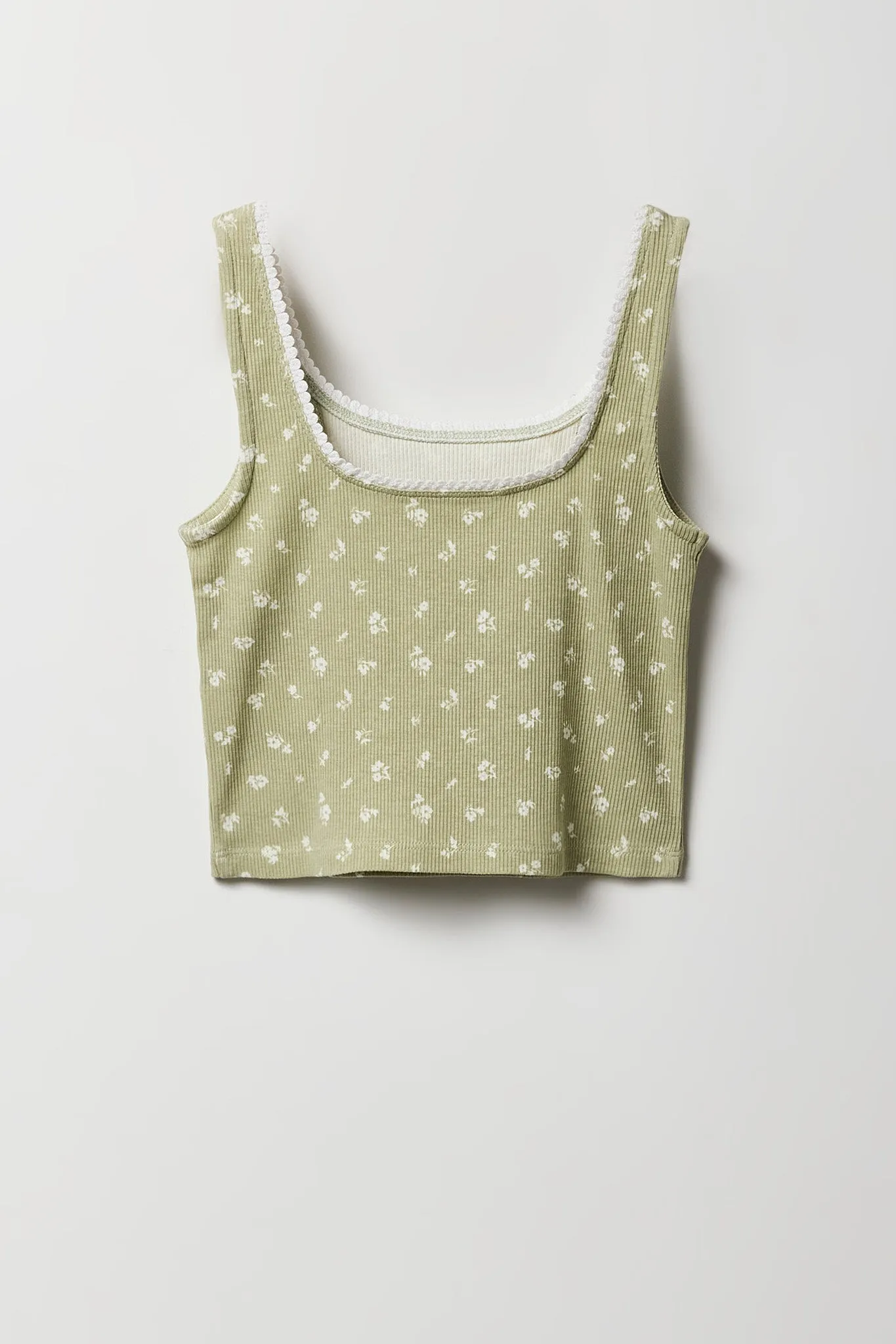 Débardeur côtelé fleuri avec liséré de dentelle pour fille sold by Urban Planet product image thumbnail 2