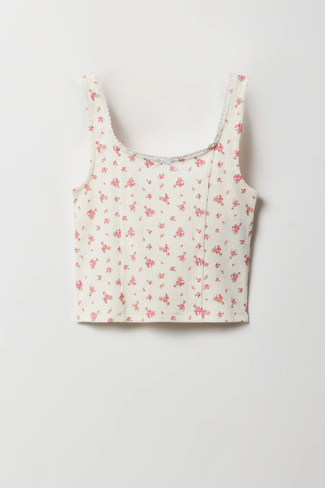 Débardeur côtelé fleuri avec liséré de dentelle pour fille sold by Urban Planet product image thumbnail 3