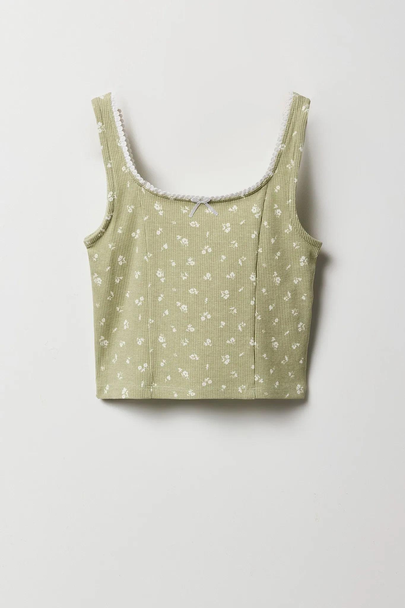 Débardeur côtelé fleuri avec liséré de dentelle pour fille sold by Urban Planet