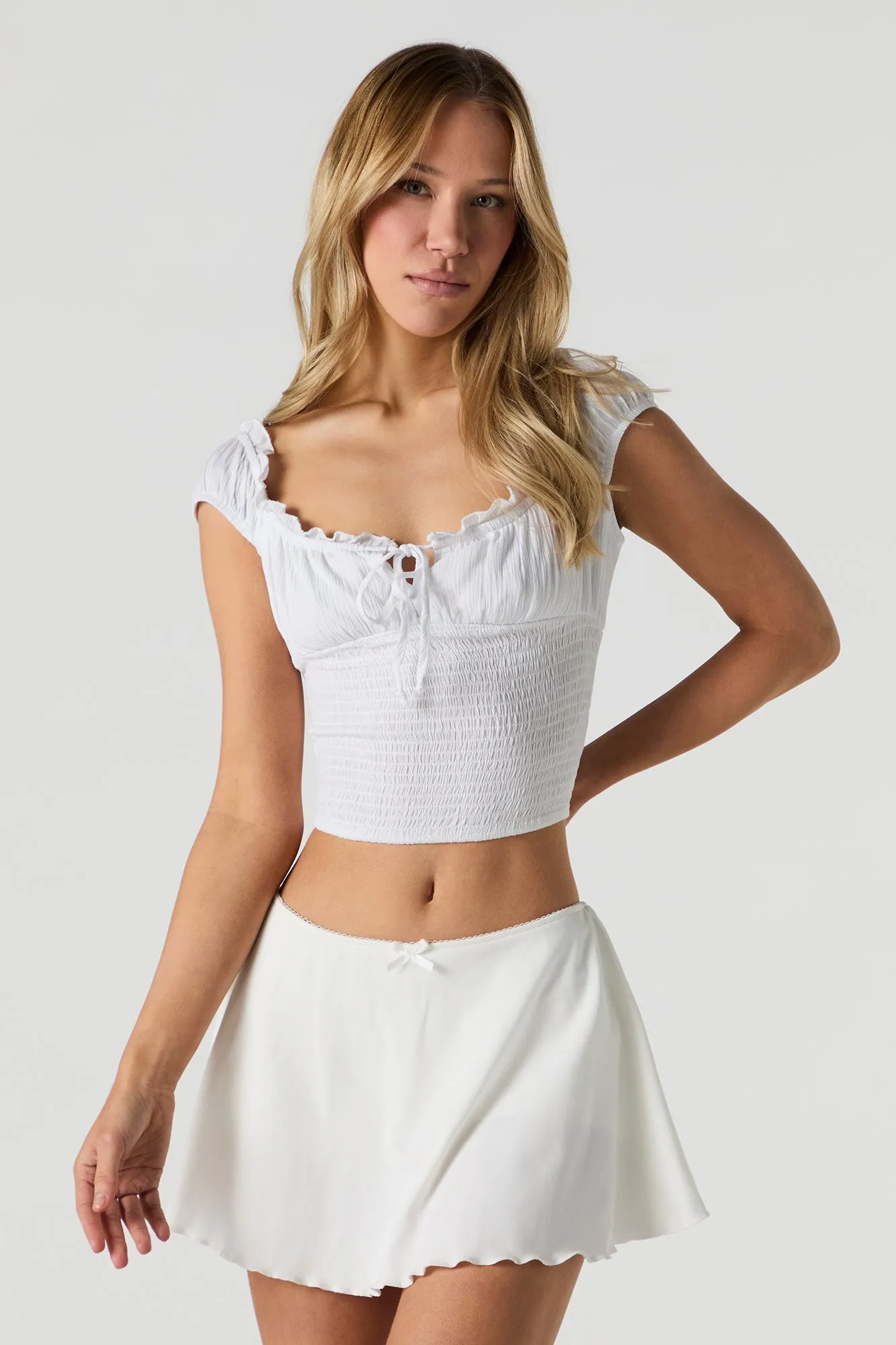 Smocked Ruffle Cap Sleeve Crop Top sold by Urban Planet product image thumbnail 4