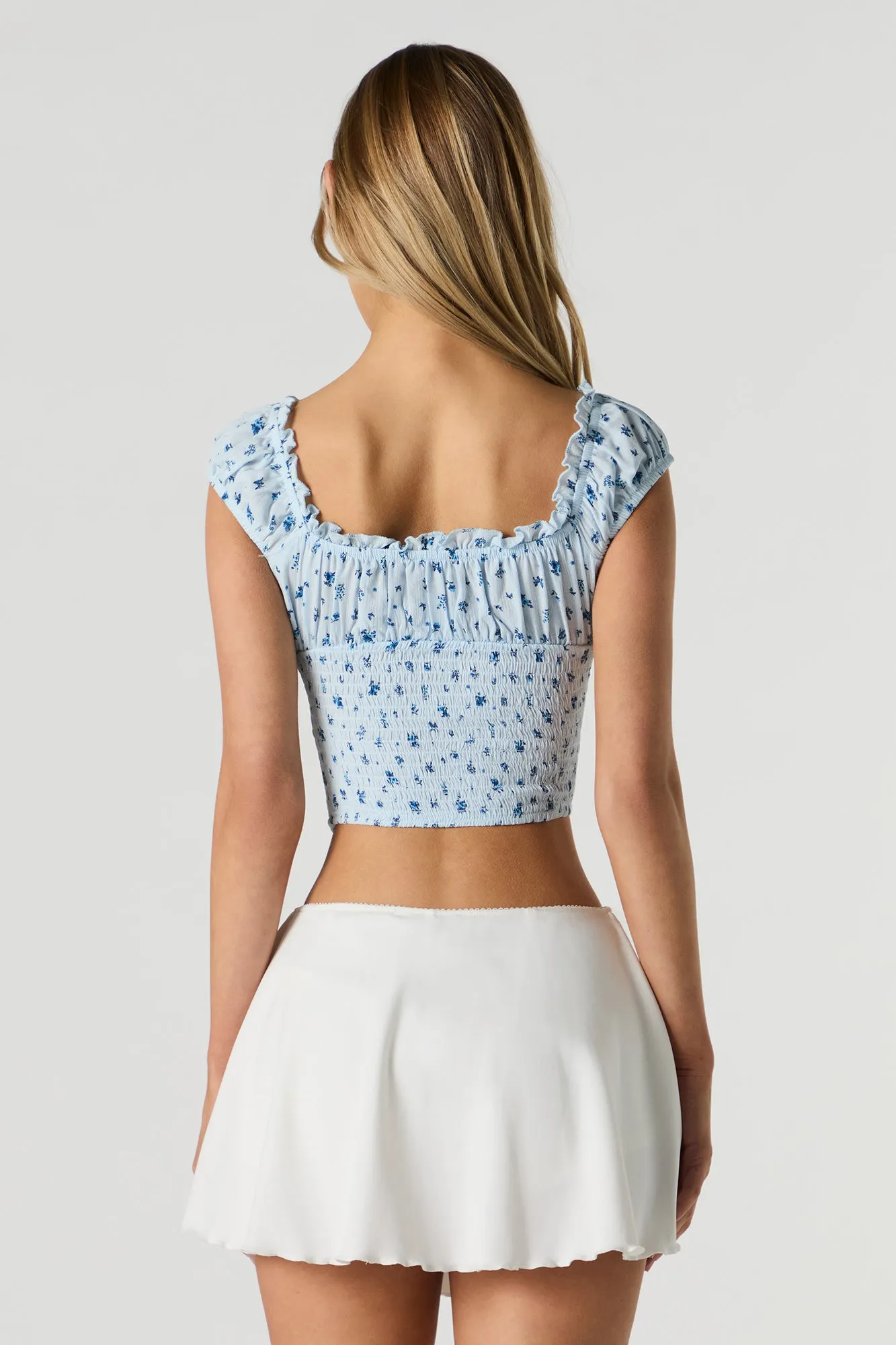 Smocked Ruffle Cap Sleeve Crop Top sold by Urban Planet product image thumbnail 2