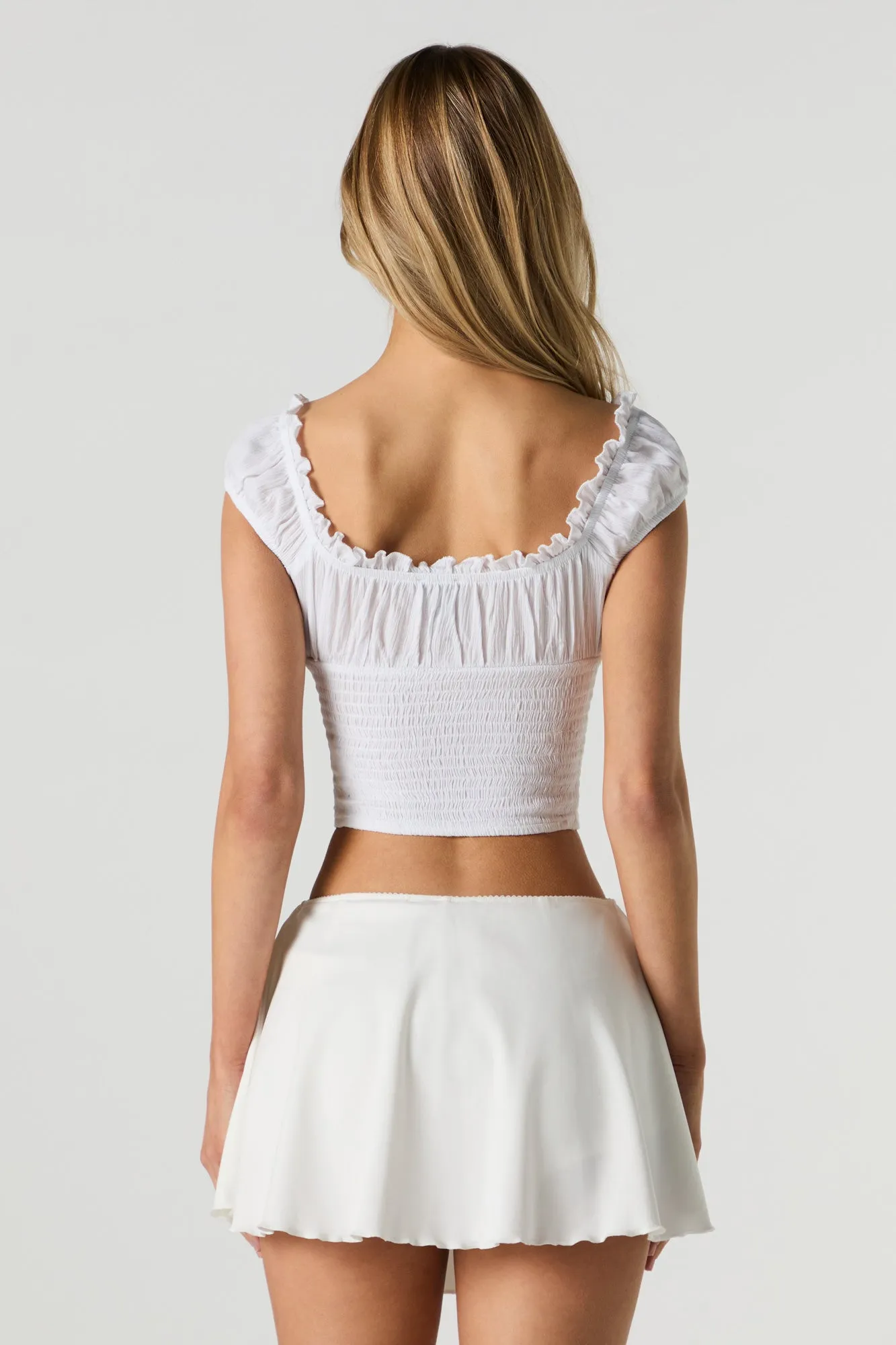 Smocked Ruffle Cap Sleeve Crop Top sold by Urban Planet product image thumbnail 5