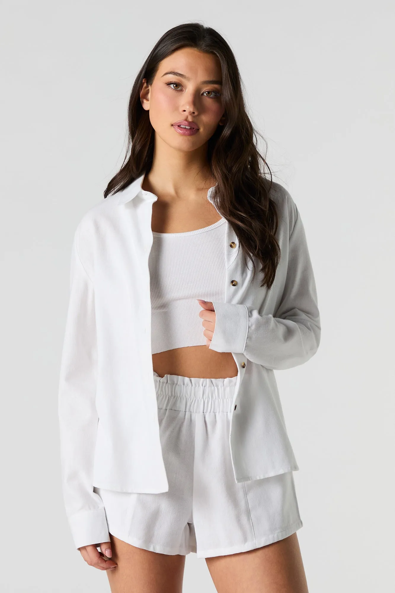 Linen Button-Up Long Sleeve Top sold by Urban Planet product image thumbnail 4