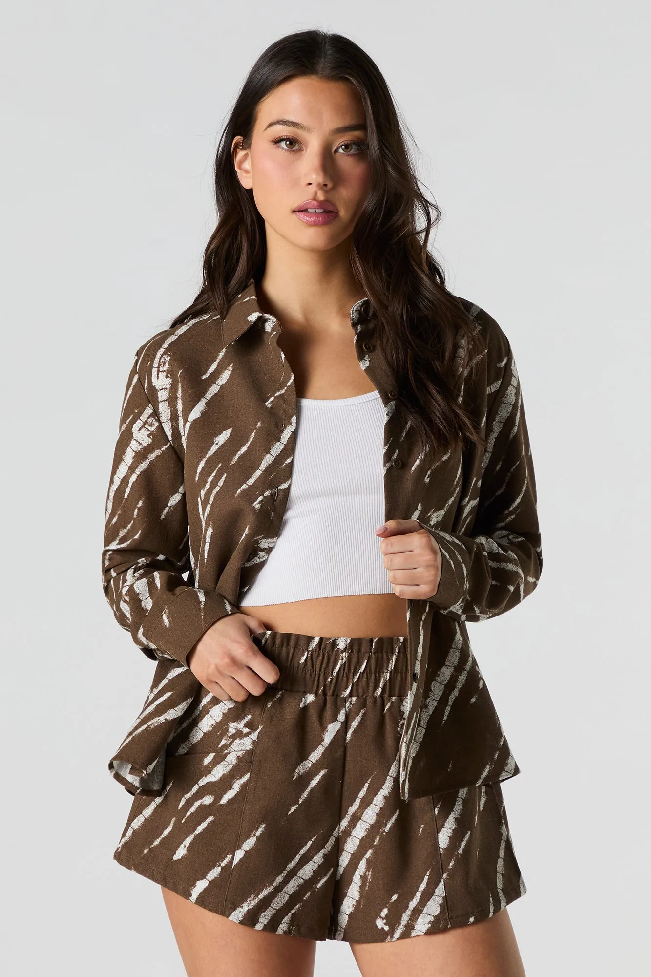 Linen Button-Up Long Sleeve Top sold by Urban Planet