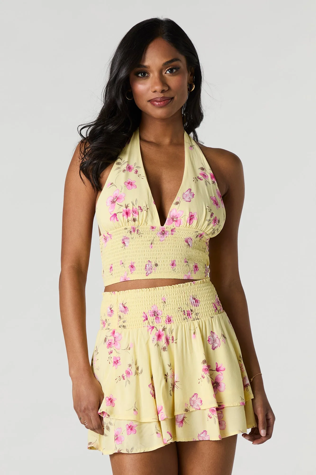 Floral Smocked Mini Skirt sold by Urban Planet