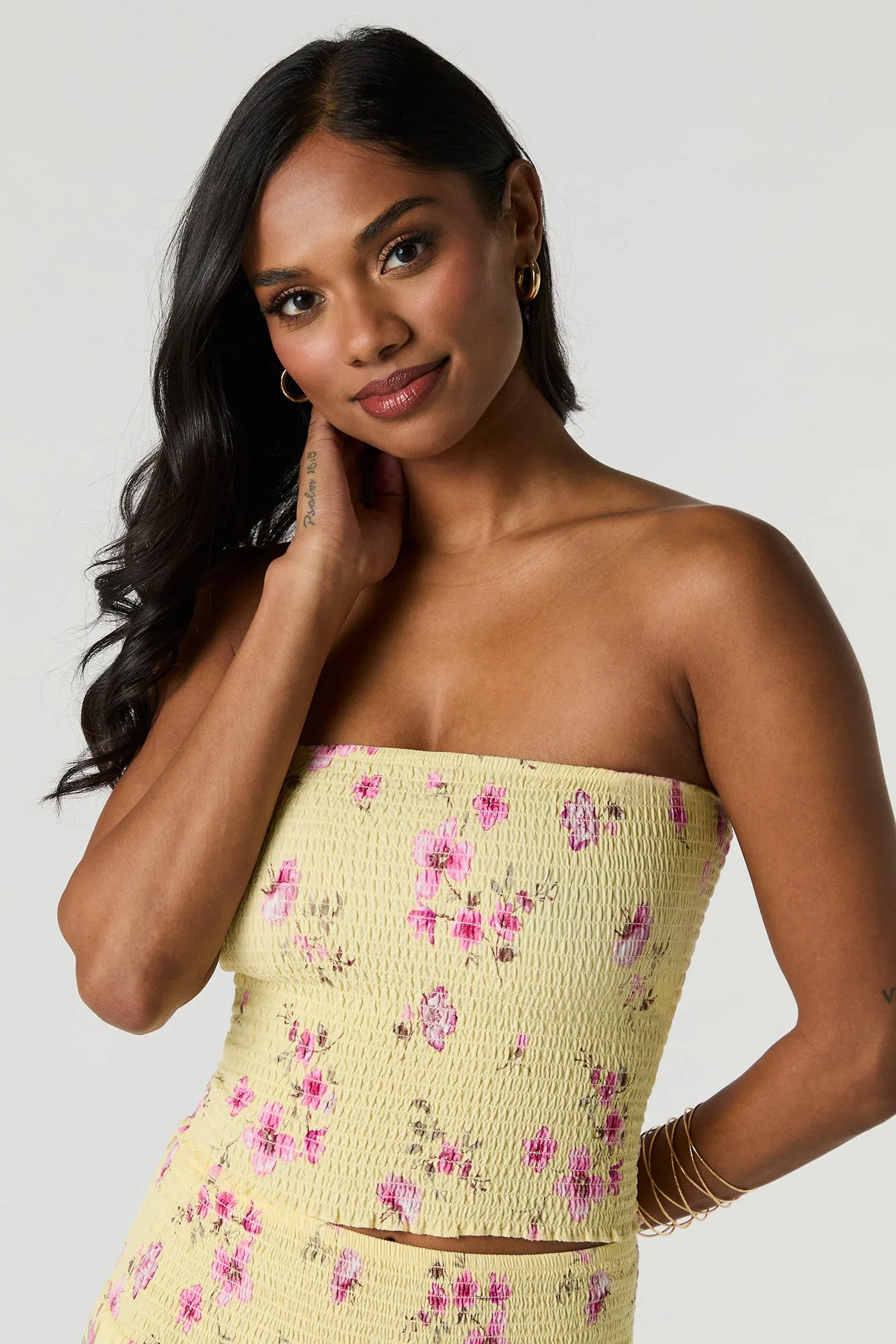 Floral Smocked Tube Top sold by Urban Planet