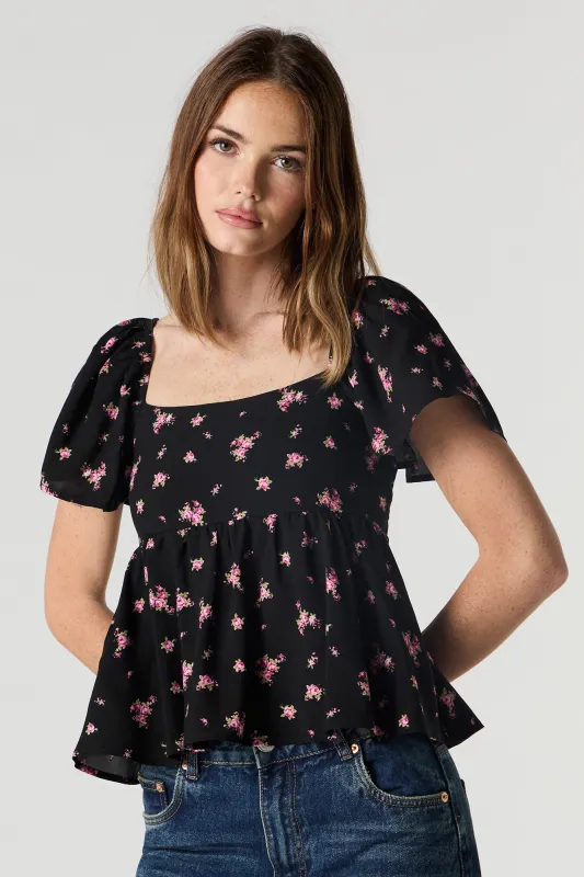 Floral Short Sleeve Milkmaid Top sold by Urban Planet