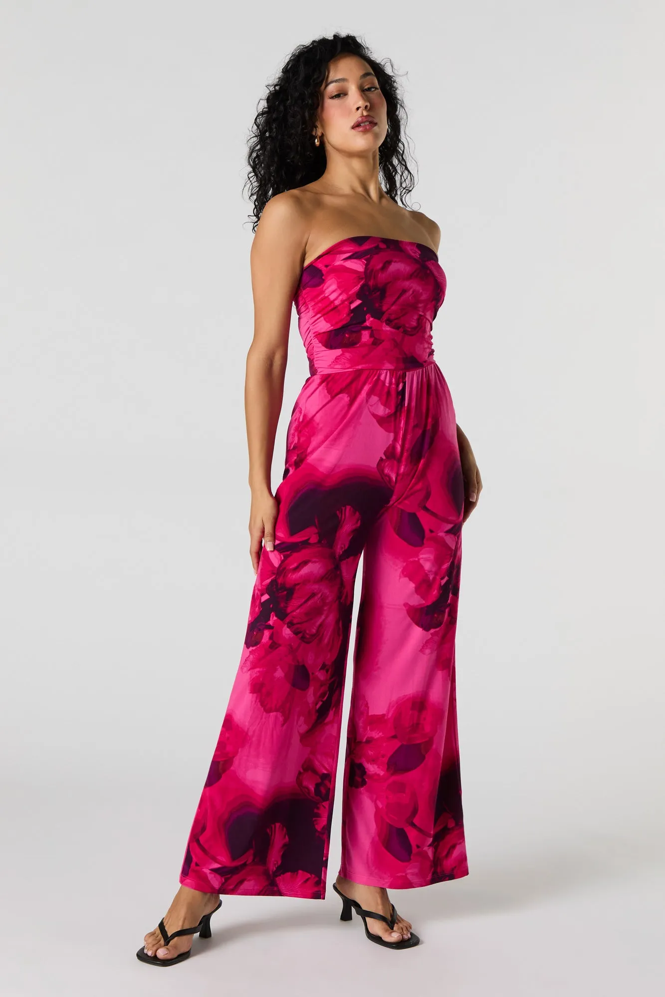 Floral Strapless Wide Leg Jumpsuit sold by Urban Planet