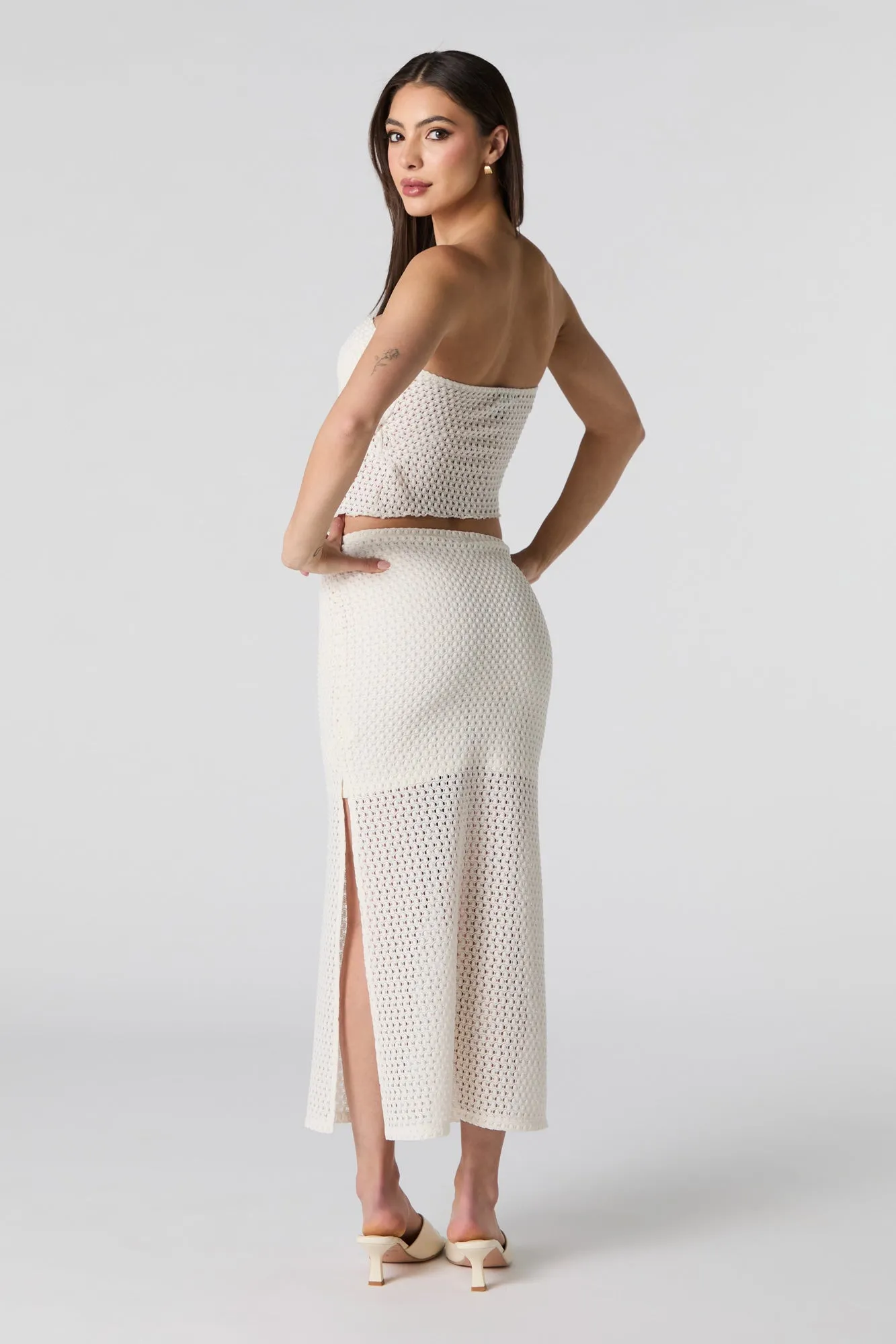 Jupe midi en tricot crocheté avec fente sold by Urban Planet product image thumbnail 2