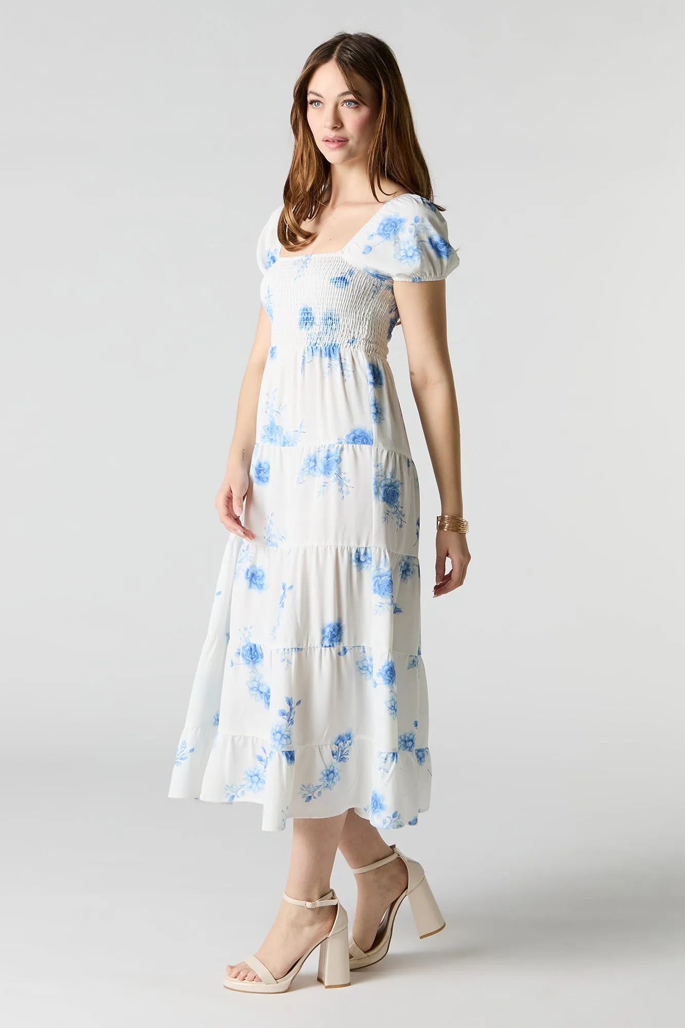 Smocked Tiered Short Sleeve Midi Dress sold by Urban Planet product image thumbnail 3