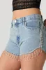 Short en denim avec franges, pierres du Rhin et ourlet arrondi sold by Urban Planet