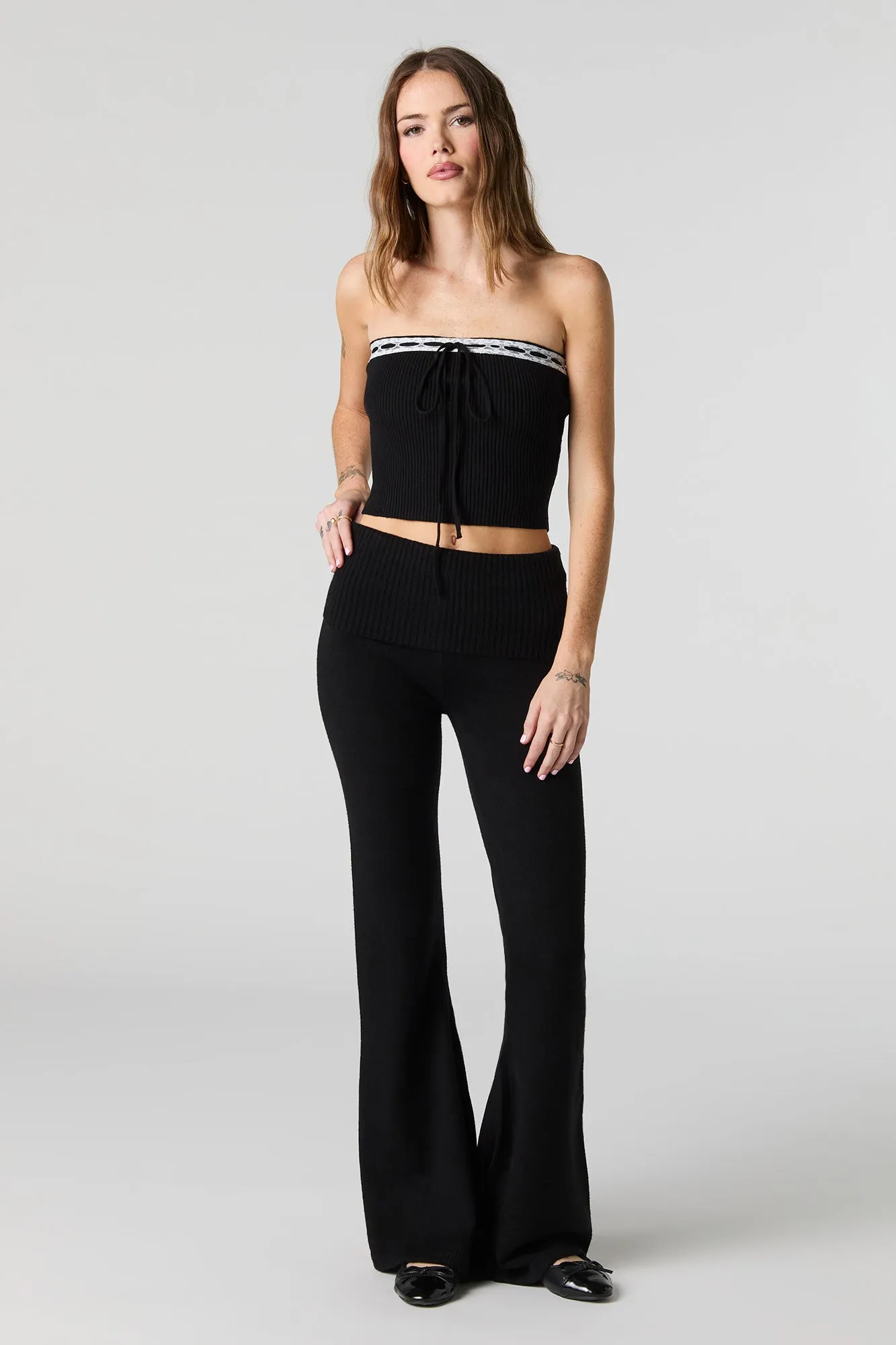 Pantalon à jambe évasée en tricot avec bande pliée sold by Urban Planet product image thumbnail 4