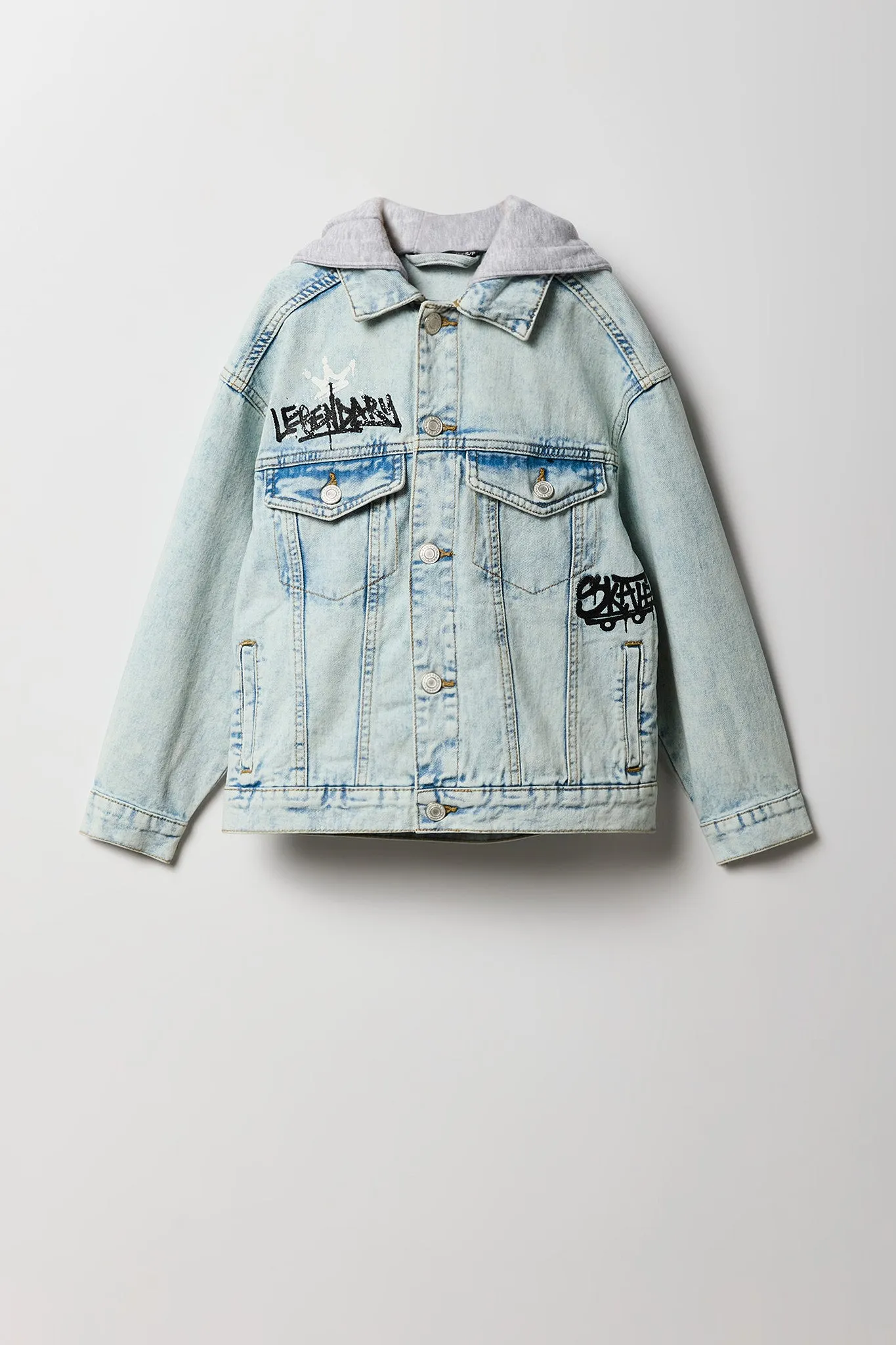 Boys Graphic Hooded Denim Jacket sold by Urban Planet
