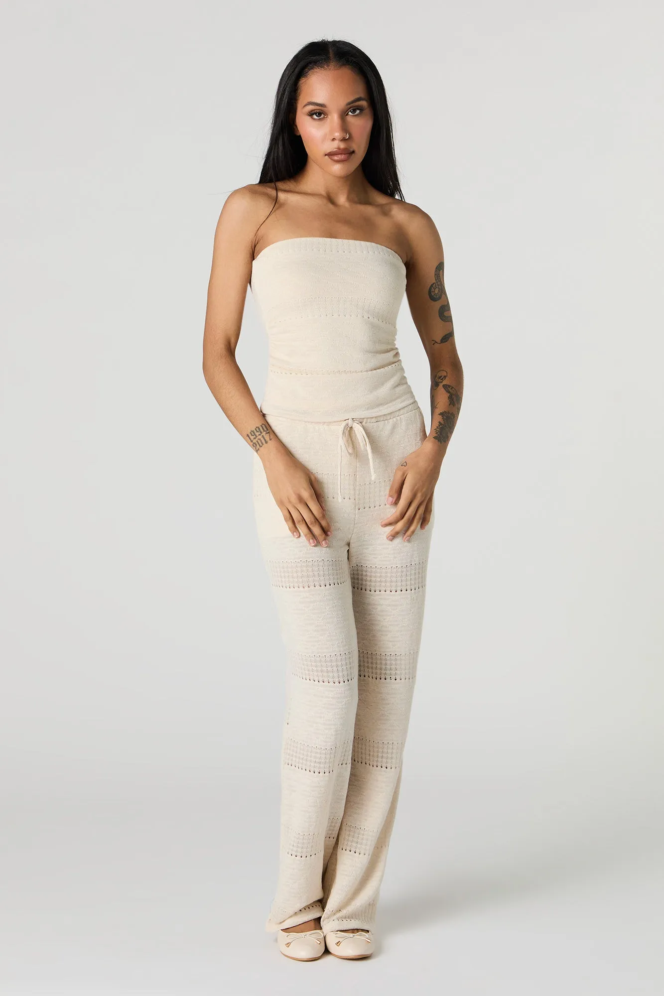 Pointelle Knit Wide Leg Pant sold by Urban Planet