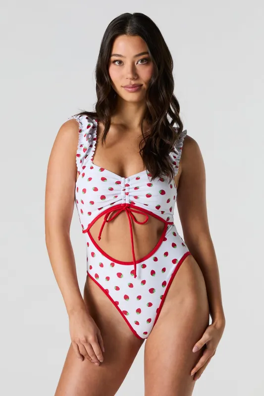 Keyhole Cut-Out Ruffle Strap One Piece Swimsuit sold by Urban Planet