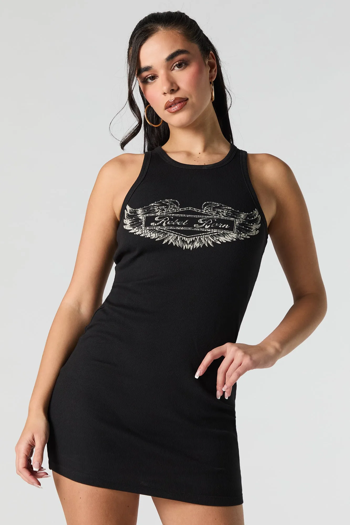 Graphic Ribbed Mini Tank Dress sold by Urban Planet product image thumbnail 4