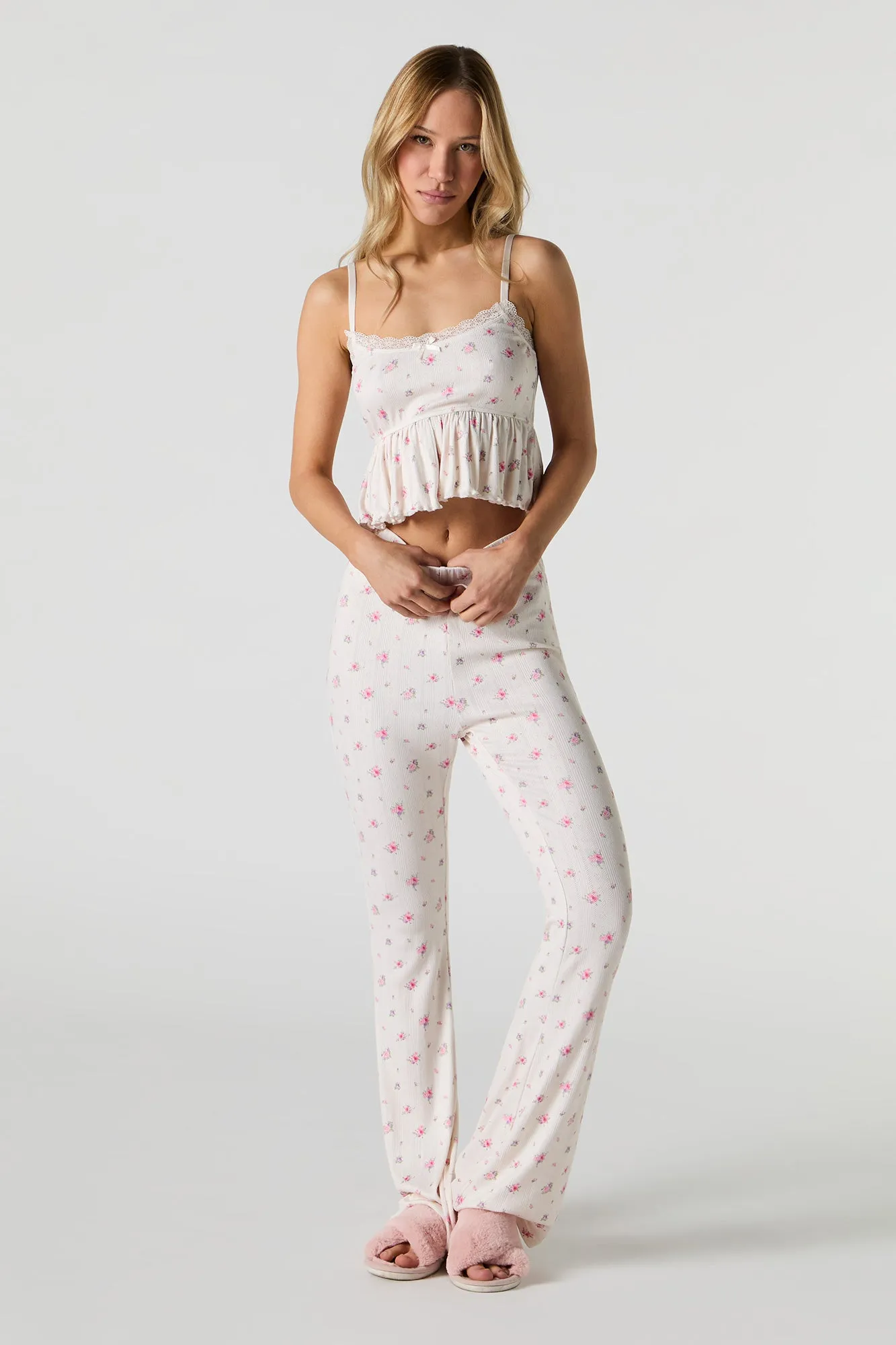 Pantalon de pyjama en tricot de pointelle fleuri sold by Urban Planet product image thumbnail 4