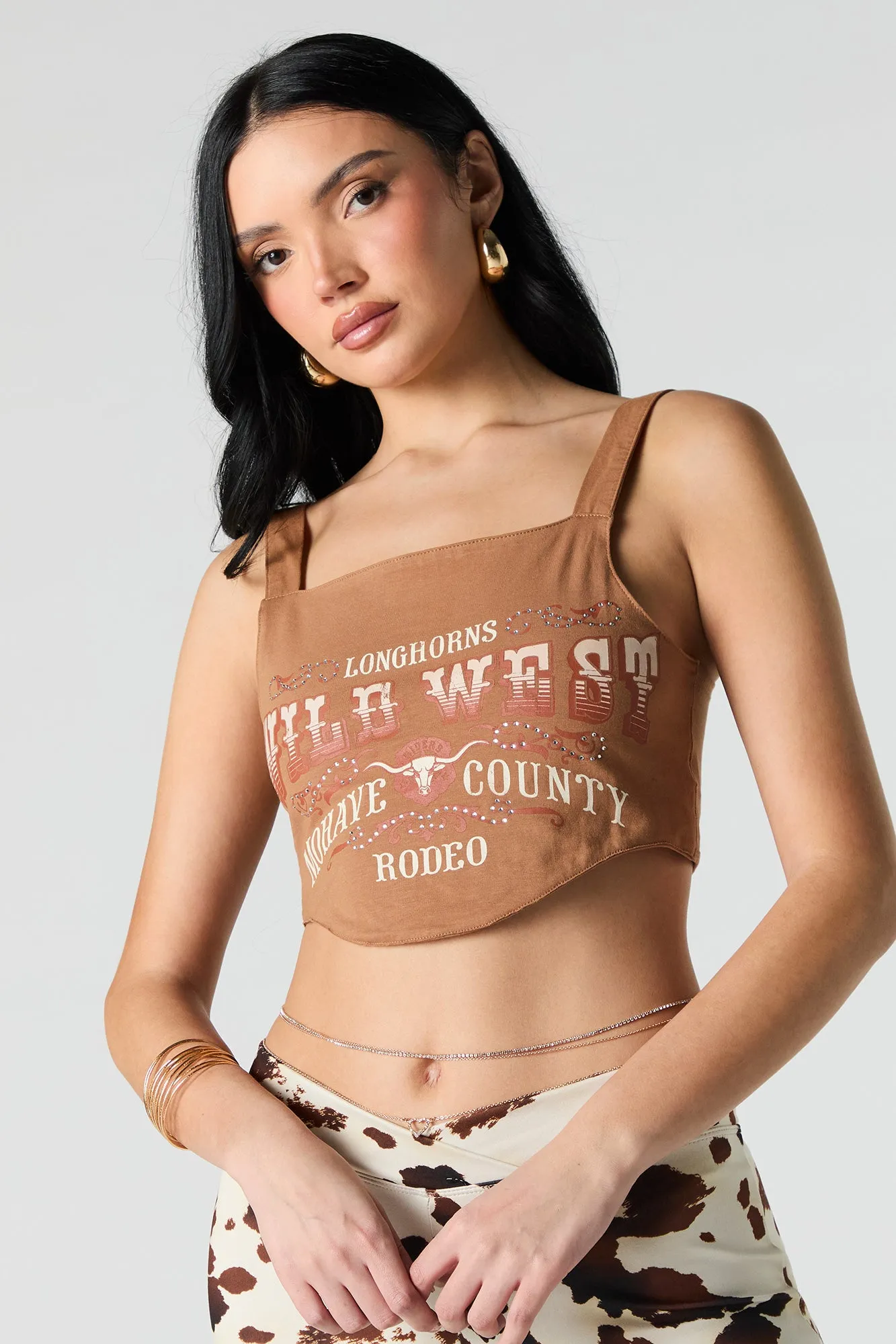 Débardeur-corset lacé à imprimé Western avec pierres du Rhin sold by Urban Planet product image thumbnail 4