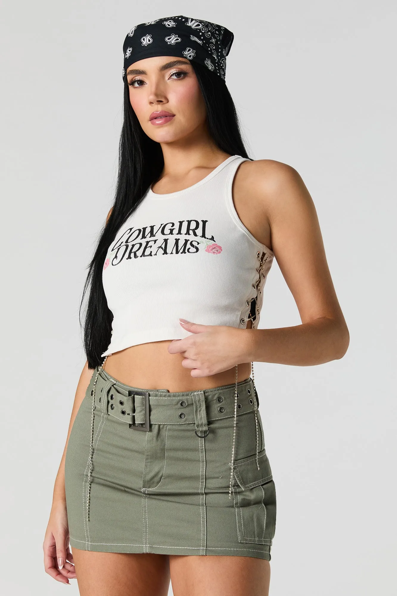 Ribbed Rhinestone Lace Up Graphic Tank sold by Urban Planet product image thumbnail 5