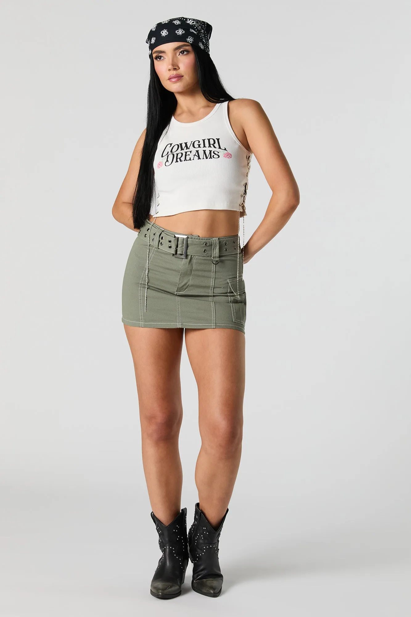 Ribbed Rhinestone Lace Up Graphic Tank sold by Urban Planet product image thumbnail 3